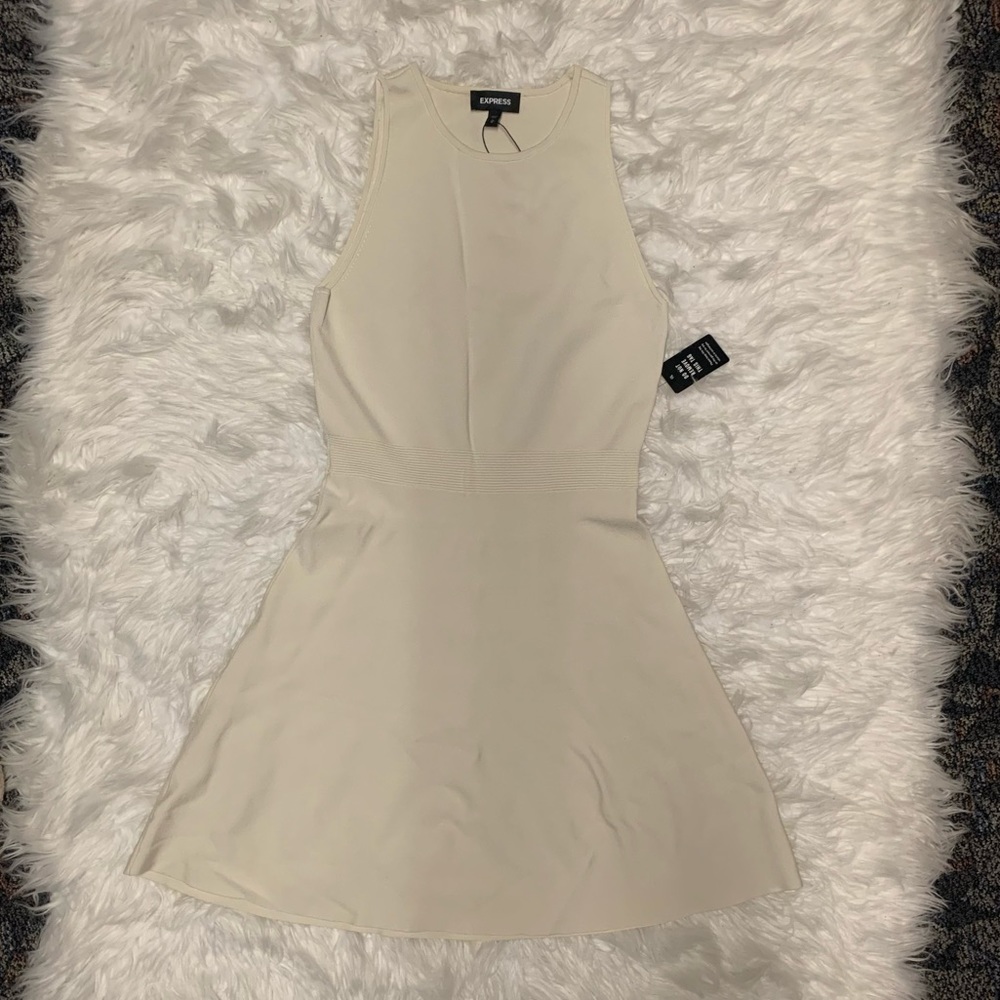 Express cream cinched waist dress